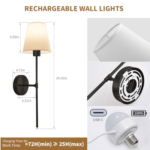 Image of Battery‑Operated Wall Sconces Set of 2, Rechargeable Wireless Wall Lights