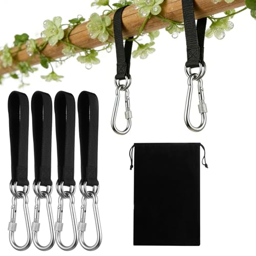 4 Set di Correas de Hamacas, 30,5 cm Kit de Correas de Columpios de Árbol Hamacas, Cinturón de Suspensión de Hamaca Correas de Árbol Sillas Camping, con 4 Mosquetón y Anillos en D, Soporta 100 kg