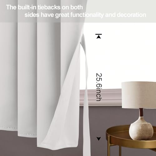 JIUZHEN Blackout Curtains with Tiebacks - Thermal Insulated, Light Blocking and Noise Reducing Grommet Curtain Drapes for Bedroom and Living Room, Set of 2 Panels, Greyish White, 42 x 45 Inch Length - Image 5