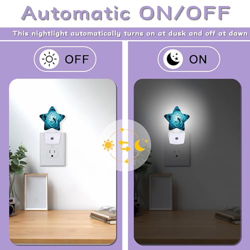 Image of Sharks Swimming Decorative Nightlight Plug in Wall,Deep Blue Sea Star Shaped Night Light with Built in Sensor for Home Decor,Kitchen Hallway Stairs Desk Lamp