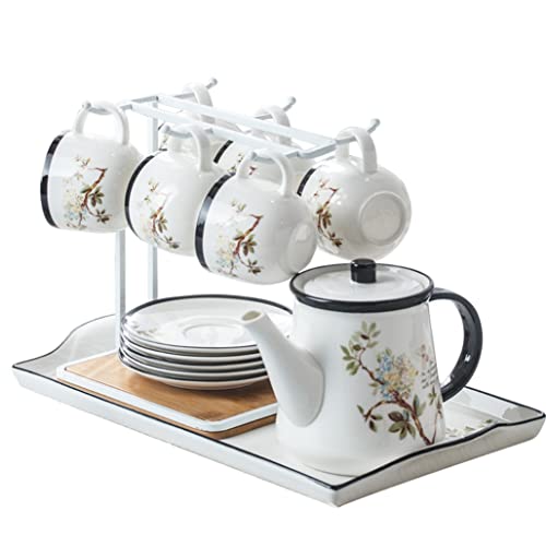 Ceramiczny zestaw do herbaty i kawy ze spodkami i tacą do serwowania na eleganckie popołudniowe przyjęcia herbaciane