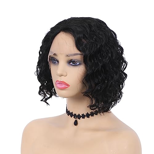 Wiger Short Curly Lace Frontal Wigs For Black Women Human Hair Black Curly African American Woman Lace Wig Finger Wave Side Part Black Wigs 10 Inch For Daily #TOP2