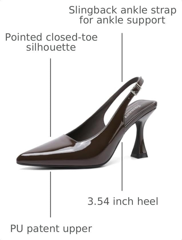 Image of Susanny Slingback Kitten Heels Elegant Dressy Pumps for Women Closed Pointy Toe Sexy Chunky High Heels Wedding Bride Prom Party Dress Shoes