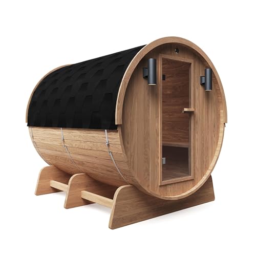 ALEKO Outdoor Barrel Sauna: Red Cedar Wood | Seats 6-8 | 8kW Harvia Heater | Efficient Heating & Panoramic Views | Weather-Resistant | Premium Quality