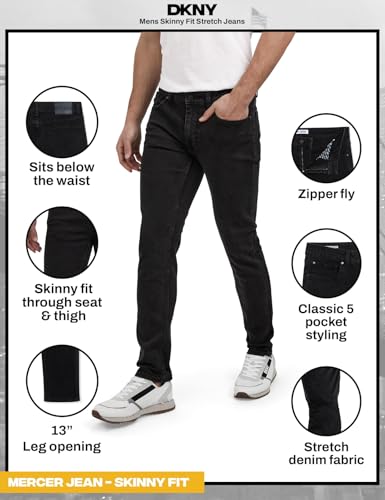 Image of DKNY Mercer Men's Skinny Jeans - Premium Stretch Denim Pants with Classic 5 Pocket Design | Skinny Fit Stretch Jeans for Men