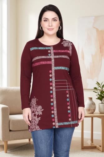 Image of Women Printed Full Sleeve Cotton Tshirt with Side Slits & Pocket | Small - 7XL Size