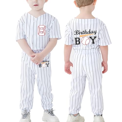 Image of Kids Baseball Jersey Birthday Boy Shirt and Striped Pants 2 Piece Birthday Outfit Summer Clothes 1-6 Years Old