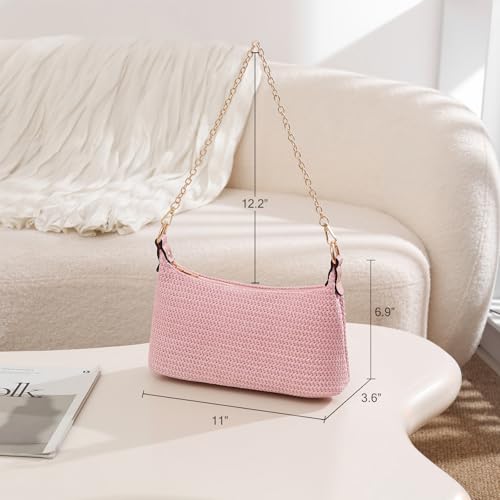 Image of CROJUYI Straw Shoulder Bag for Women Soft Small Woven Shoulder Purse Handbag,Beach Tote Straw Bag for Summer