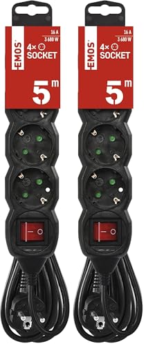 Regleta de 4 enchufes de 5m EMOS negra con interruptor y cable H05VV-F para interior