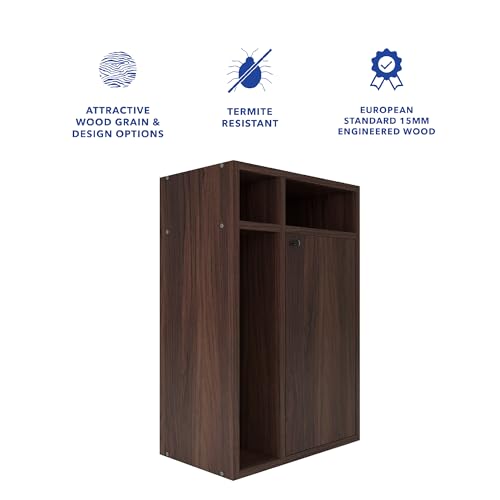 Image of DF2H Bedside Table | 1 Year Warranty | Contemporary & Slim Bedside Table, Chiyo, Side Table Nightstand Walnut Colour (Melamine Finish)