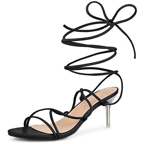 Allegra K Allegra K Women's Lace Up Open Toe Open Toe Strappy Stiletto Heels Black Sandals - 9 M US