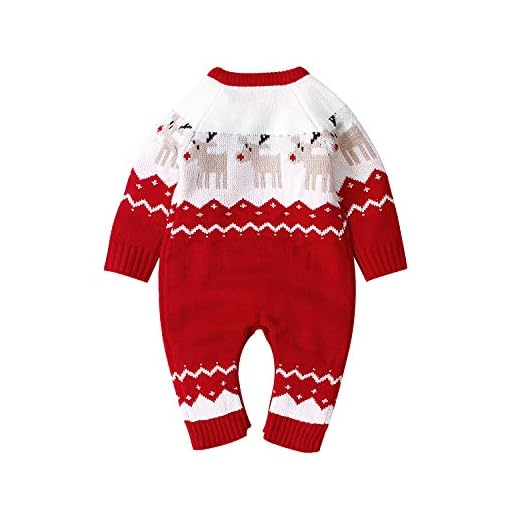 Bebé Mono de Navidad para Recién Nacido Mameluco Navideño de Punto Pelele de Una Pieza Jersey de Manga Larga Cuello Redondo con Botones y Patrones de Reno para Niño Niña Unisex (Rojo , 3-6 Meses )