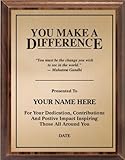 Crown Awards You Make A Difference Motivational Plaque, 7x9 Custom Engraved Wood Recognition Award