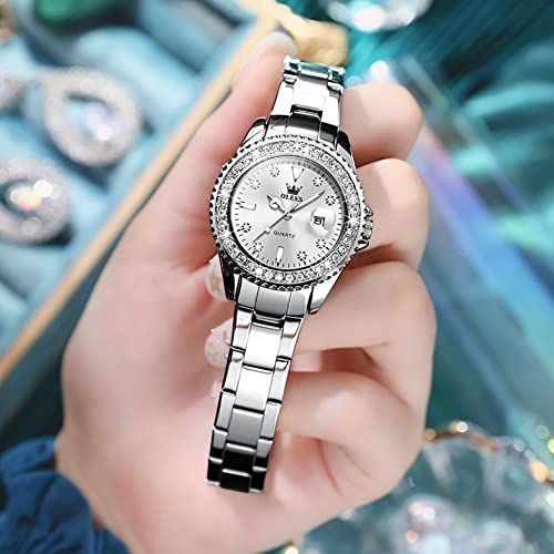 Image of Women's Casual Stainless Steel Watch, Small Wrist Simple Watch for Women, Elegant Diamond Roman Numerals Ladies Dress Watch