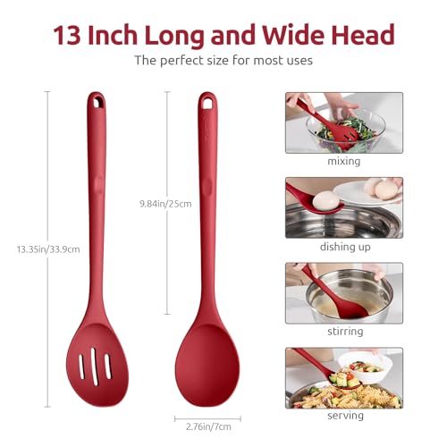 Image of U-Taste Silicone Spoons Set of 2, 13.3 inch Long Large Mixing Spoon, Red