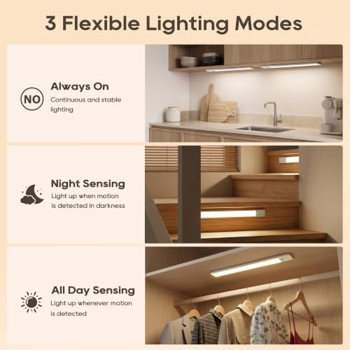 Image of 10.5 Inch Under Cabinet Lighting, 6 Color Temps Motion Sensor Light Indoor, LED Power Display Rechargeable Battery Operated Closet Light, Magnetic Dimmable Under Counter Lights for Kitchen-2 Pack