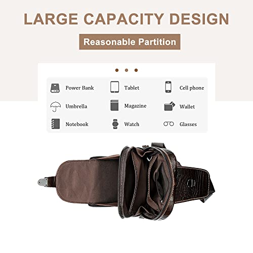 Men's Crocodile Pattern Leather Casual Daypack Genuine Leather Sling Bag Backpack Crossbody Shoulder Bag Chest Bag4