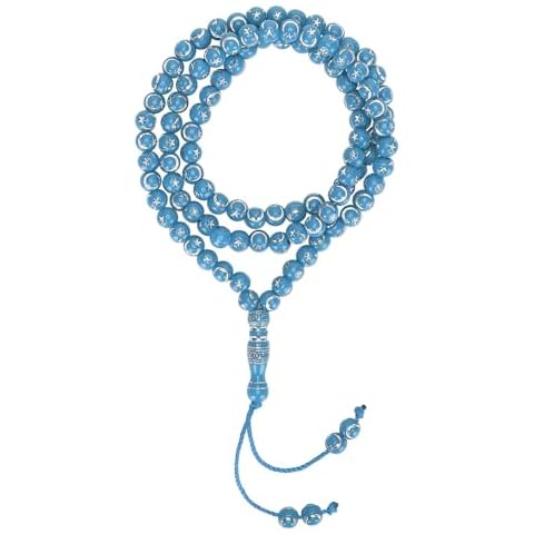Jenngaoo 99 Beads Muslim Tasbih - Resin Gilding Islamic Worship Prayer Scripture Rosary Beads Buddhist Prayer Scripture Rosary Necklace (Blue) Cover