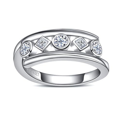 Moissanite Wedding Bands Engagement Rings D Color VVS1 Clarity 925 Sterling Silver 5 Stones Eternity Anniversary Band Moissanite Statement Wedding Ring for Women Men with Certificate