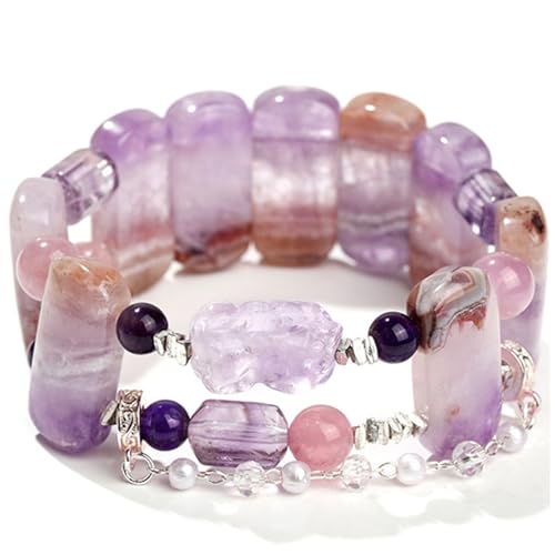 HHCTEBEC Pulsera Pixiu de Amatista, Cuarzo Rosa de Mozambique y Amatista – Joyería con Cuentas de Cristal Púrpura y Rosa con Dije de Bestia Protectora para el Crecimiento Espiritual