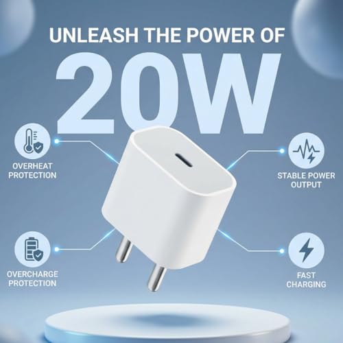 Image of PD 20W USB-C Power Adapter for 16 15 14 13 12 Series | PD 3.0 | BIS Certified | Original Charging for .-Speed (Support Upto 27W) |No Cable