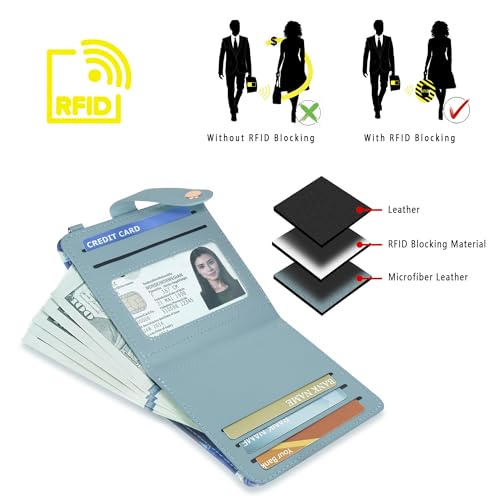 Image of Airkit Small Wallet Women RFID, PU Leather Card Holder with Keychain | Slim Compact Zipper Coin Purse for Ladies, Travel Holiday Gifts for Mom, Cute Mini Bifold Wallets