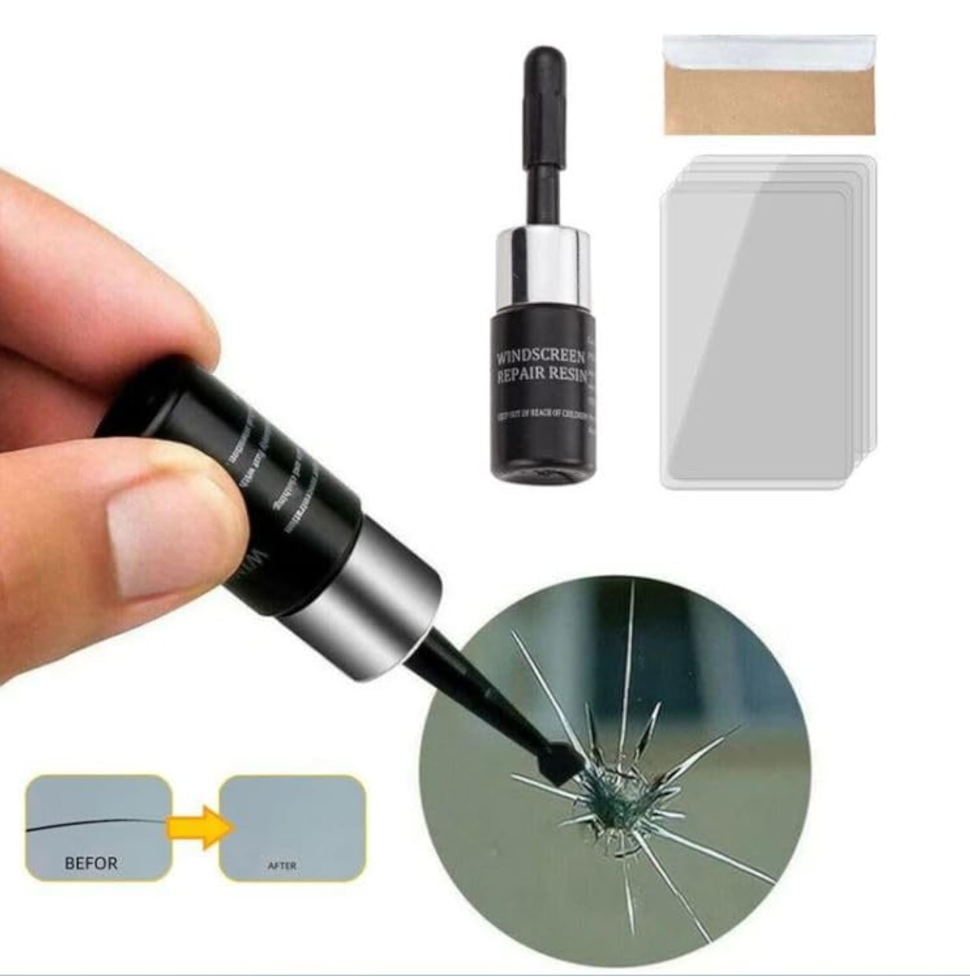 Windshield Repair Kit for Cars, DIY Chip & Scratch Fix