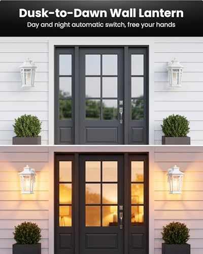 Image of Gleamz Large Porch Lights Outdoor with GFCI Outlet, White Exterior Lighting Fixtures with Dusk to Dawn Sensor, Front Porch Light Wall Mount, Patio Wall Light Fixture for Garden Front Door Coach