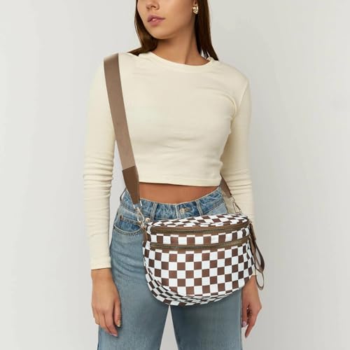 Image of hibear Checkered Crossbody Bag Spacious Bum Bags for Women Nylon Crossbody Fanny Packs Checkered Purse Belt Wallet