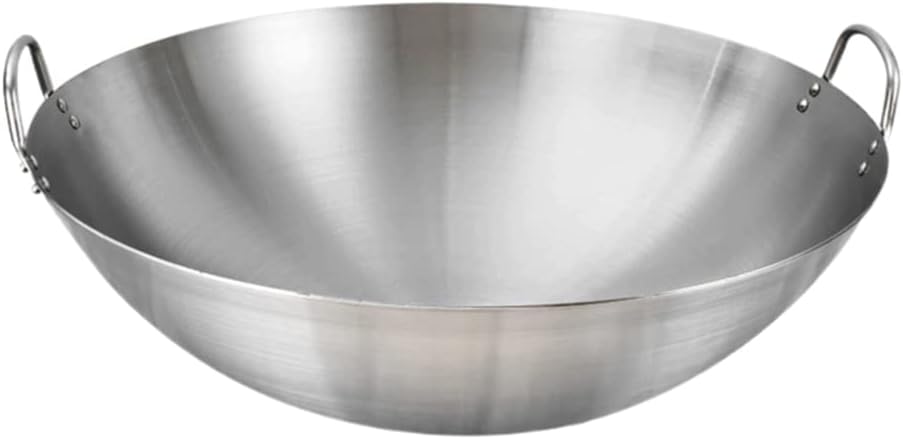 Cabilock Chinese Fry Pan Stainless Steel Wok Stainless Steel Pot Kitchen Frying Pan Stainless Steel Pan Cooking Pan with Handle Frying Pan Metal Cooking Pot Stainless Steel Saucepan