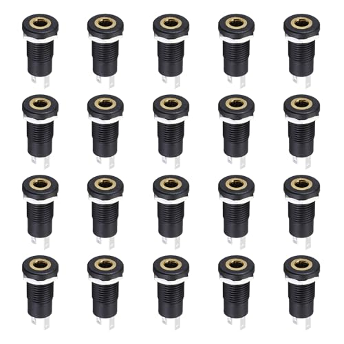 sourcing map 5 Pcs 3.5mm Vertical 3 Pins TRS Stereo Audio Socket Extended Thread with Hex Nut for Audio Headphone Radio PCB Panel CD Players
