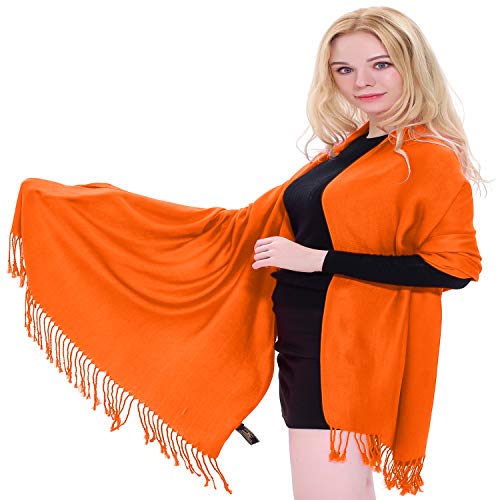 CJ Apparel Orange Solid Color Tassels Design Nepalese Shawl Scarf Wrap Stole Throw Head Wrap Pashmina Hand Made in Nepal New