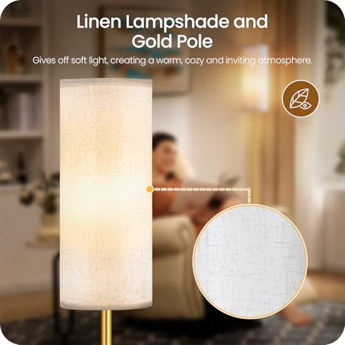 Image of Dimmable Floor Lamps for Living Room with Remote and Foot Switch, 64.4 inch Modern Standing Tall Lamp, Corner Lamp for Bedroom, Bulb Included, 3000K-6500K, White and Gold, FCC Listed DW06LD05W1