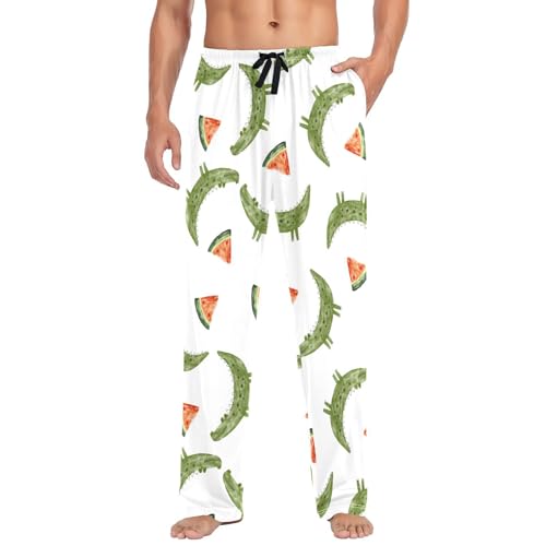 Green Alligator Mens Pajama Pants Mens Pj Pants Comfy Cotton Pj Long Pant for Men with Pockets Size S-XXL