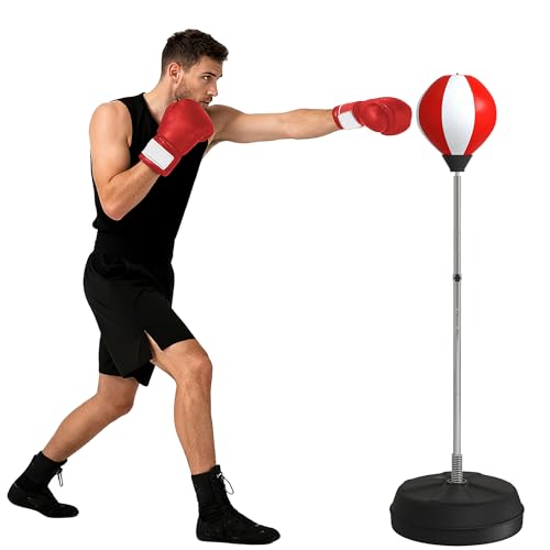 HOMCOM Punching Bag with Stand Boxing Set 126-144cm Adjustable Height Red