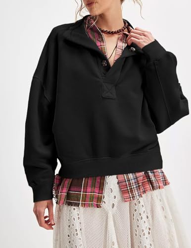 Oversized Sweatshirt for Women Henley Neck Pullover Tops - image 2