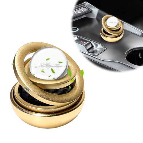 Image of Car Solar Energy Air Freshener, Solar Powered Rotating Air Purifier Aromatherapy Diffuser, Rotatable Interior Fragrance for Car Office Home Decoration, Car Accessories (Golden)