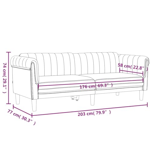 Festnight 3-Sitzer Sofa Couch 3er Couch Samt Schwarz 203 x 77 x 74 cm Modern Wohnzimmer – Bild 3