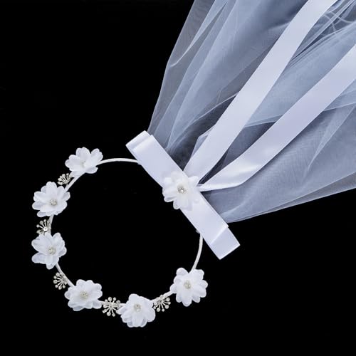 Lystaii Girls First Communion Veil White Bowknot Crystal Rhinestone Veil by Lystaii - Image 2