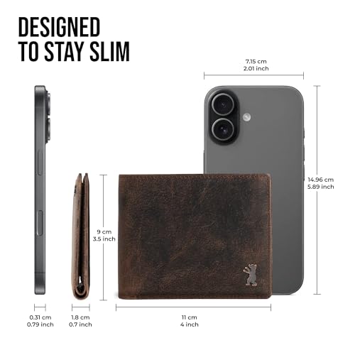 Image of BERLINER BAGS Slim Genuine Leather Mens Wallet Brooklyn, Gift Box - Brown | Front Pocket Bifold Wallet, 8 Card Slots, 2 Slip-in pockets, 2 Bill Compartments, RFID Blocking