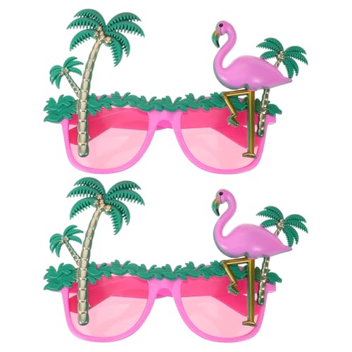BESTOYARD 2 Pcs Flamingo Sunglasses Coconut Tree Eyeglasses Hawaiian Eyewear Props Summer Photo Booth Accessories for Adult Luau Party Men Women Dancing Halloween Beach Events