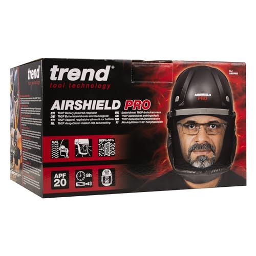 Trend Airshield Pro Full Faceshield, Dust Protector, Battery Powered Air Circulating Mask for Woodworking, AIR/PRO, Black and Grey
