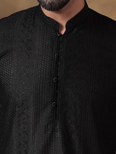 Image of Men's Solid Regular Fit Ethnic Wear White Kurta Pajama Set with Front Pocket