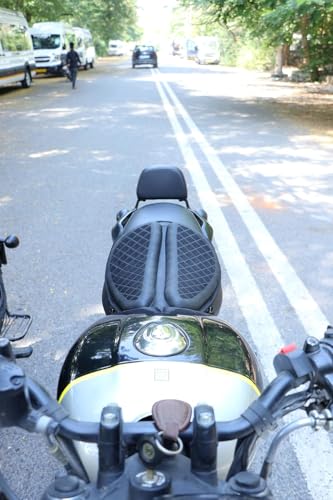 Image of Grandbiker Universal Fit Gel Air Seat Cushion | 3D Honeycomb Gel Structure Cover for Long Rides | Detachable Cover | Lumbar Support | Breathable | Durable Design | Ideal for Bike (Dark Black)
