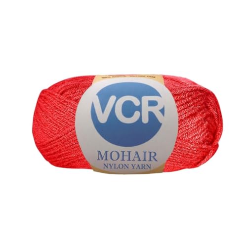 Image of VCR Mohair Nylon Cherry Red Yarn, 100 Grams Hank, 196 Meters Length, Acrylic 75%, Mohair Nylon 25%, Pack of 1 Yarn, Soft Crosia Threads, Suitable for Winter Garments.