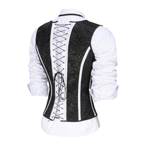 Mens Corset Vest Lace Up Shaping Tops Bones Vintage Dress Waistcoat Print Formal Slimm Fit Wedding Stage2