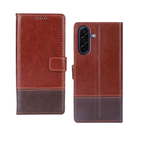 Image of amazon basics Samsung Galaxy A17 5G Flip Cover | Card Pockets Wallet & Stand | Flip Cover for Samsung Galaxy A17 5G (Tan and Coffee)