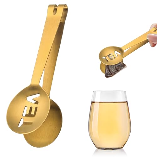 Teebeutelquetschzange – Teebeutel-Sieb und Löffel, Mini-Zucker-Clip, Mehrzweck-Küchen- und Barwerkzeug für Eiswürfel, Zitronenscheiben und mehr (Messing)