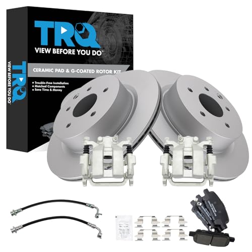 Image of TRQ Rear Brake Pad and Rotor Set Ceramic Coated Rotors Calipers Compatible with 2005-2007 Infiniti G35 2007-2008 Nissan 350Z