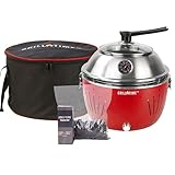 GrillTime Tailgater GT Hood Combo 13 Inch - Portable Charcoal Grill with Hood, Small Tabletop Grill for Tailgate Parties, Camping, Beach BBQ Red